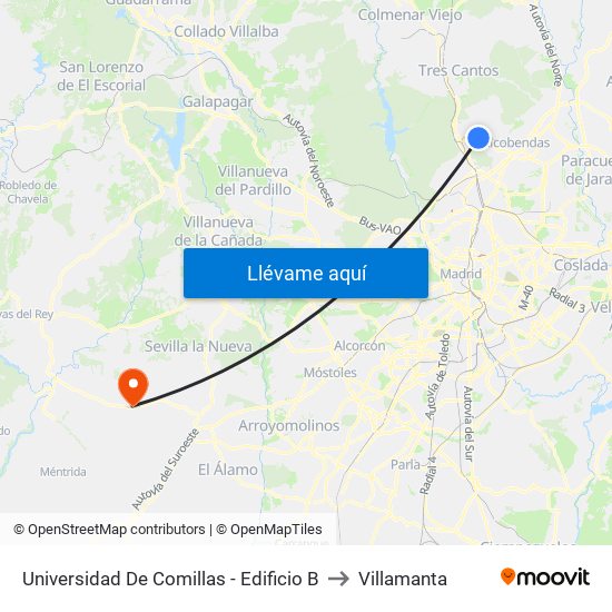 Universidad De Comillas - Edificio B to Villamanta map