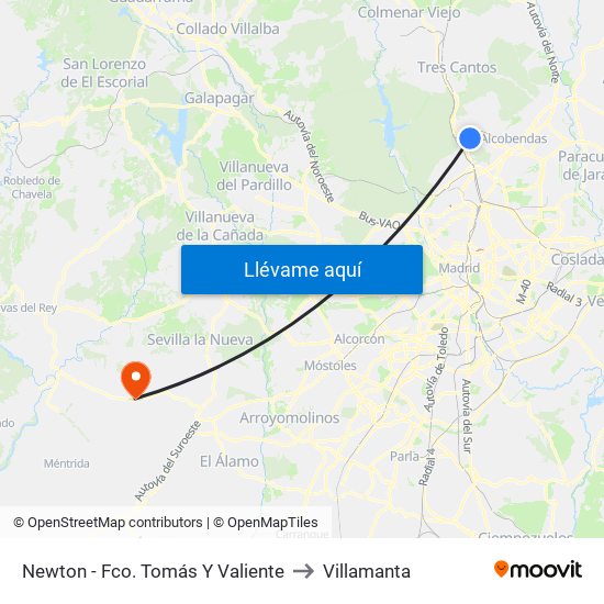 Newton - Fco. Tomás Y Valiente to Villamanta map