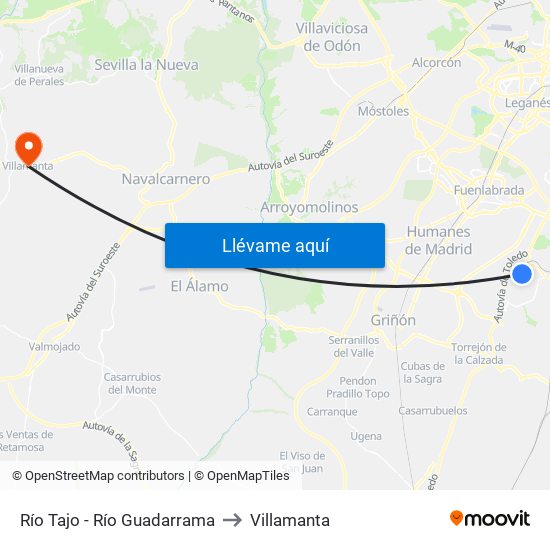 Río Tajo - Río Guadarrama to Villamanta map