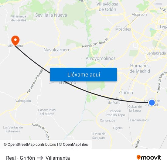 Real - Griñón to Villamanta map