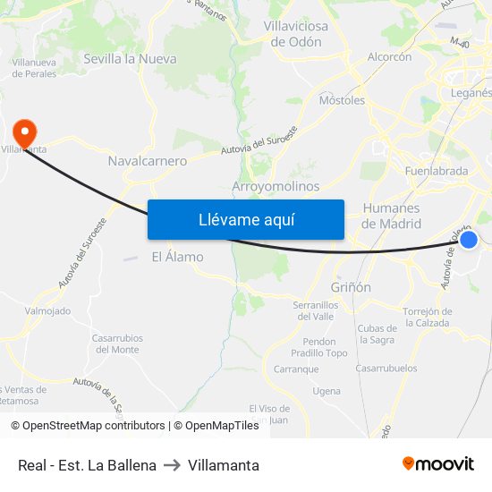Real - Est. La Ballena to Villamanta map