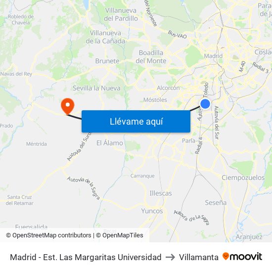 Madrid - Est. Las Margaritas Universidad to Villamanta map