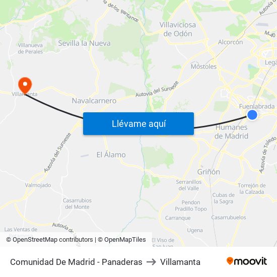 Comunidad De Madrid - Panaderas to Villamanta map