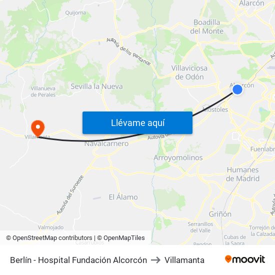 Berlín - Hospital Fundación Alcorcón to Villamanta map