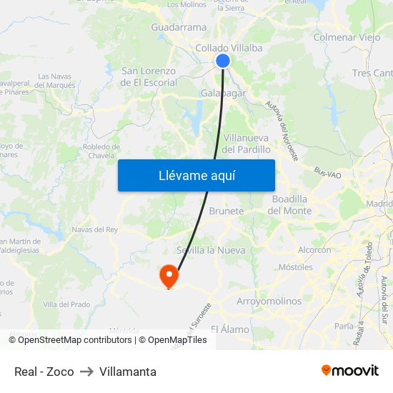 Real - Zoco to Villamanta map