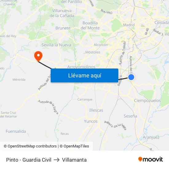 Pinto - Guardia Civil to Villamanta map