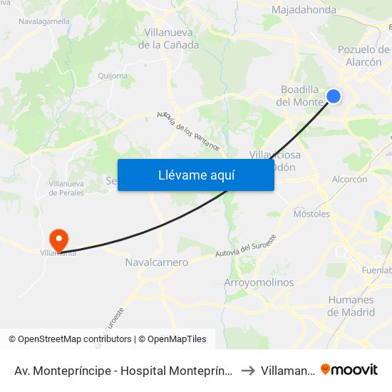 Av. Montepríncipe - Hospital Montepríncipe to Villamanta map