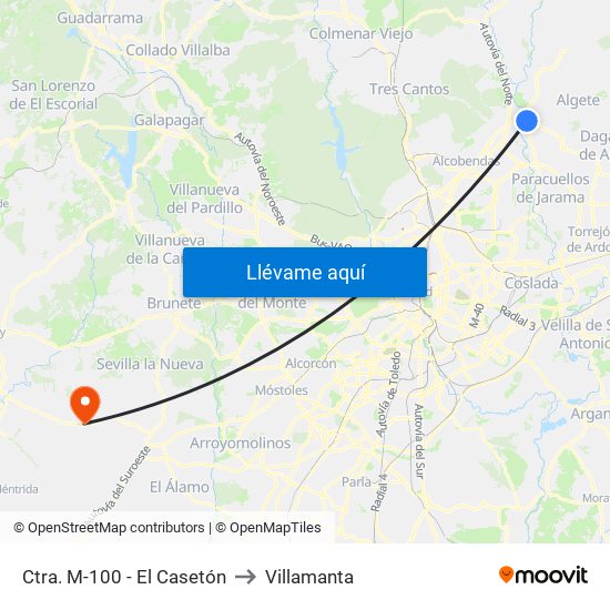 Ctra. M-100 - El Casetón to Villamanta map