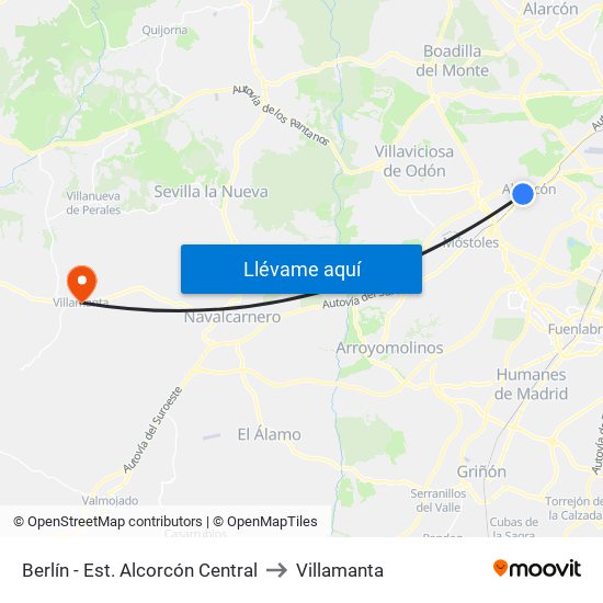 Berlín - Est. Alcorcón Central to Villamanta map