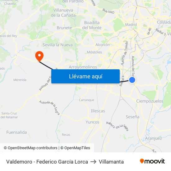 Valdemoro - Federico García Lorca to Villamanta map