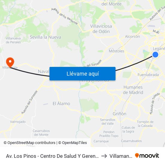 Av. Los Pinos - Centro De Salud Y Gerencia to Villamanta map