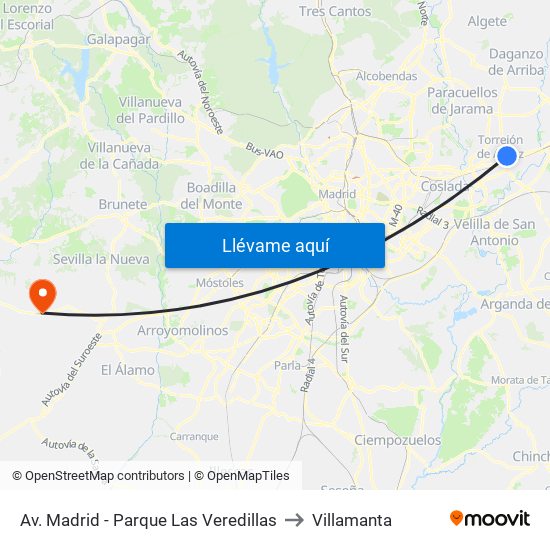 Av. Madrid - Parque Las Veredillas to Villamanta map