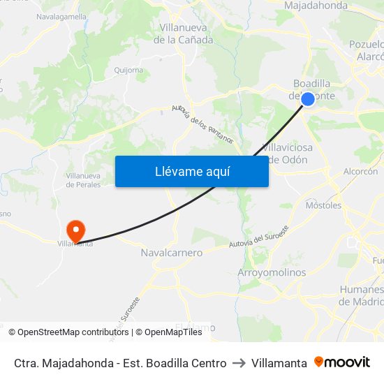 Ctra. Majadahonda - Est. Boadilla Centro to Villamanta map