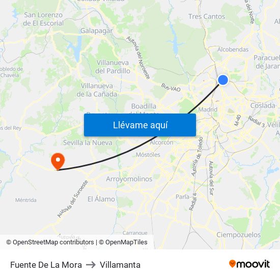 Fuente De La Mora to Villamanta map