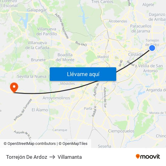 Torrejón De Ardoz to Villamanta map