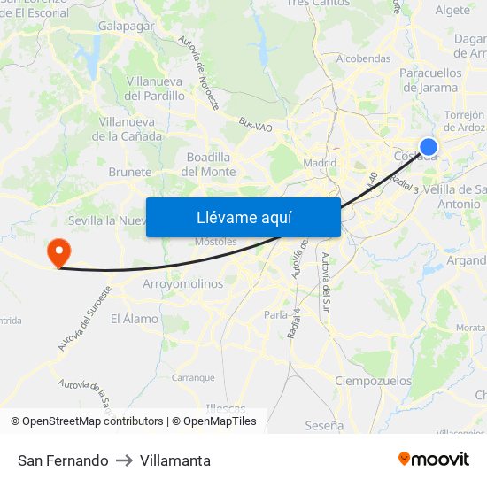 San Fernando to Villamanta map