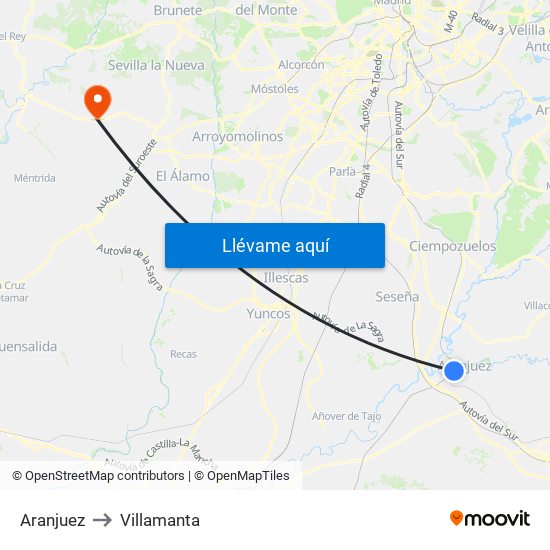 Aranjuez to Villamanta map