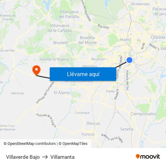 Villaverde Bajo to Villamanta map