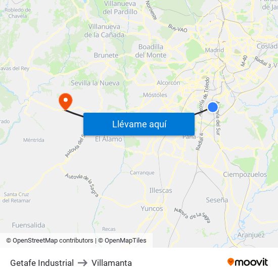 Getafe Industrial to Villamanta map
