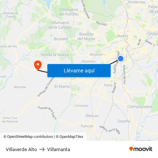 Villaverde Alto to Villamanta map