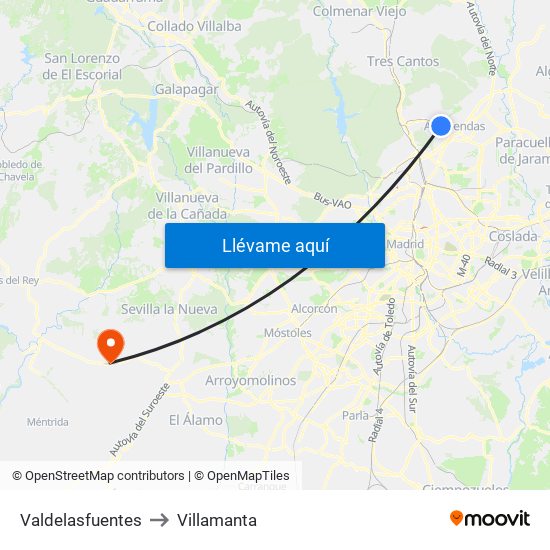 Valdelasfuentes to Villamanta map
