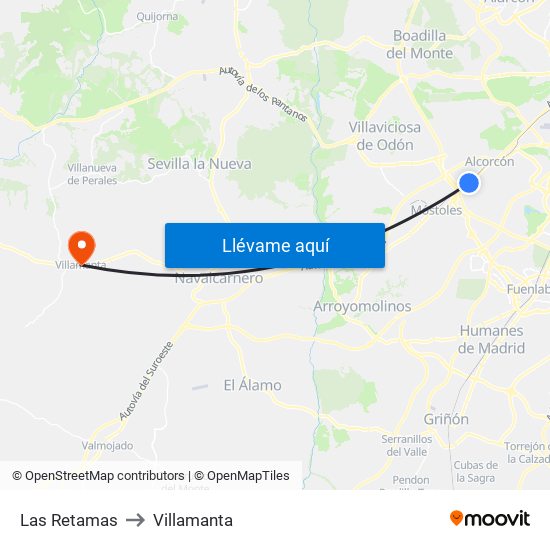 Las Retamas to Villamanta map