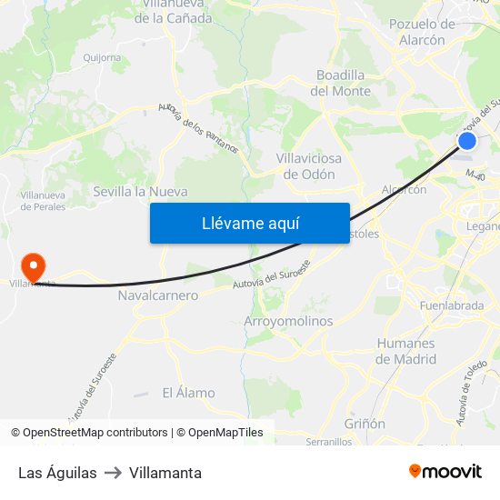 Las Águilas to Villamanta map