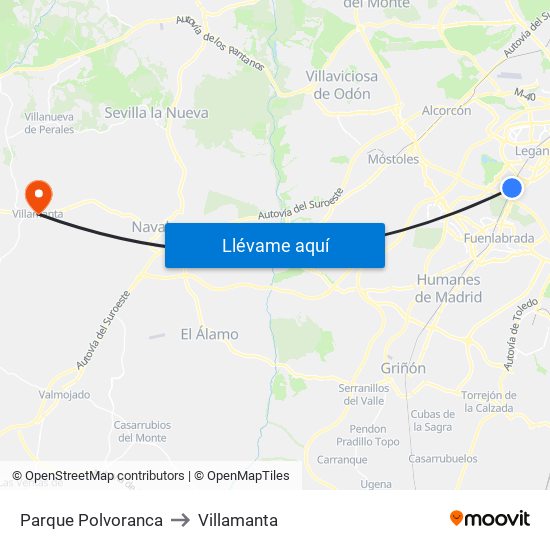 Parque Polvoranca to Villamanta map