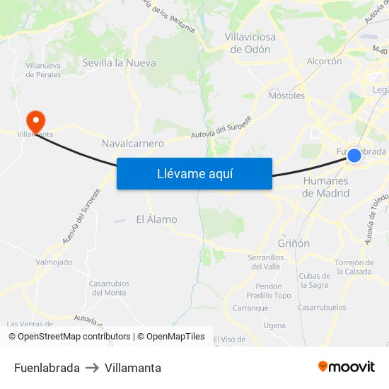 Fuenlabrada to Villamanta map