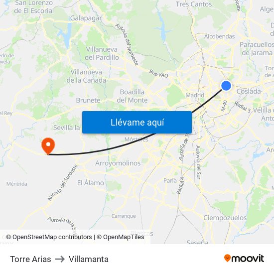 Torre Arias to Villamanta map