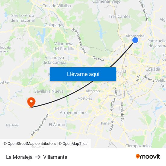 La Moraleja to Villamanta map