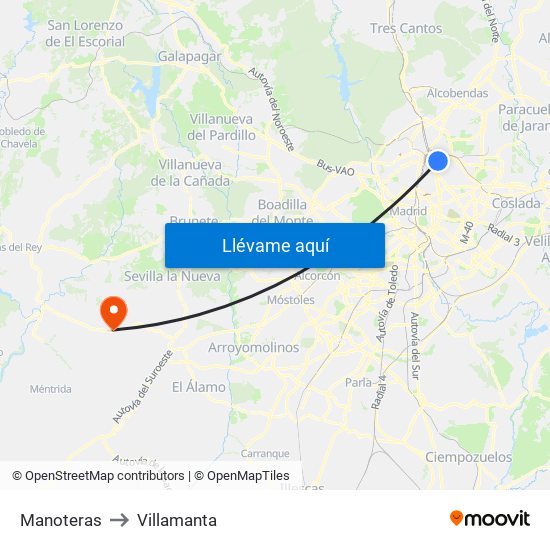 Manoteras to Villamanta map