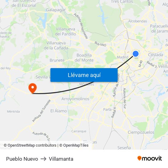 Pueblo Nuevo to Villamanta map