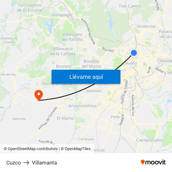 Cuzco to Villamanta map