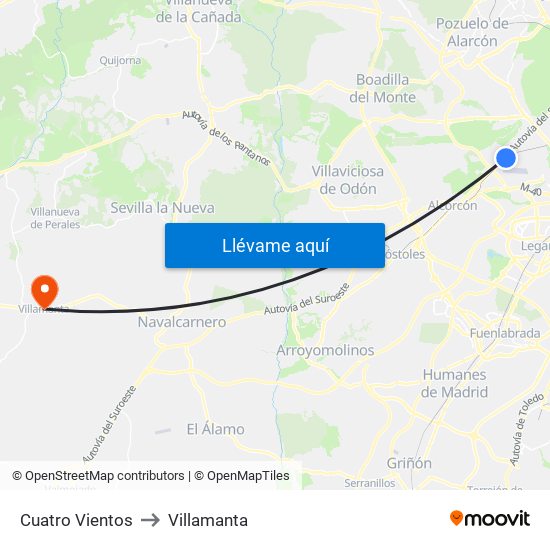 Cuatro Vientos to Villamanta map