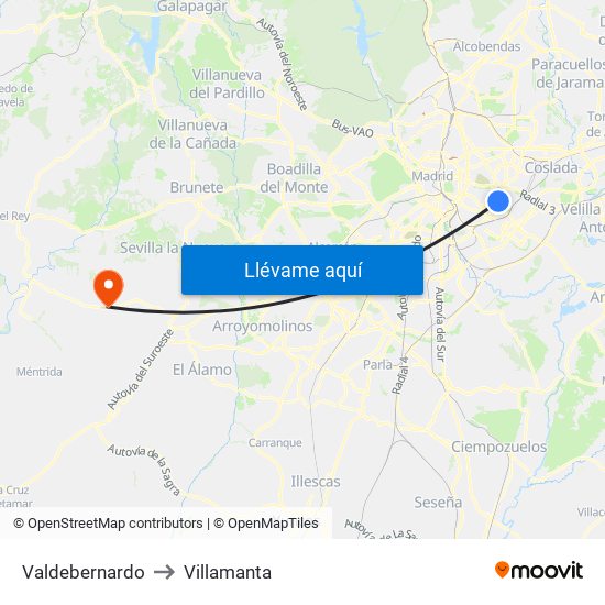Valdebernardo to Villamanta map