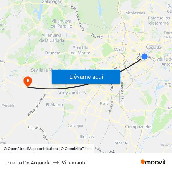Puerta De Arganda to Villamanta map