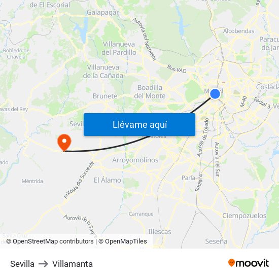 Sevilla to Villamanta map