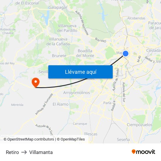 Retiro to Villamanta map