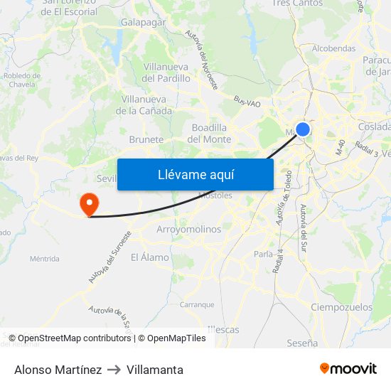 Alonso Martínez to Villamanta map
