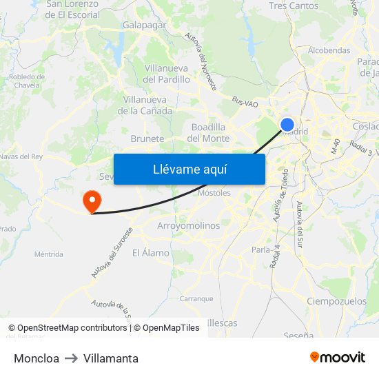Moncloa to Villamanta map