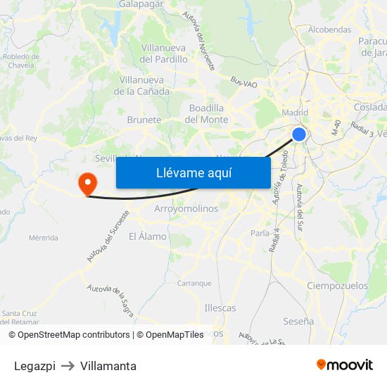 Legazpi to Villamanta map