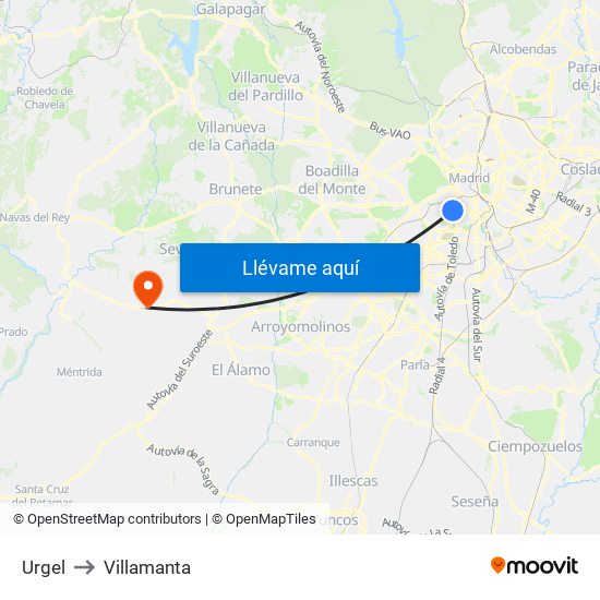 Urgel to Villamanta map