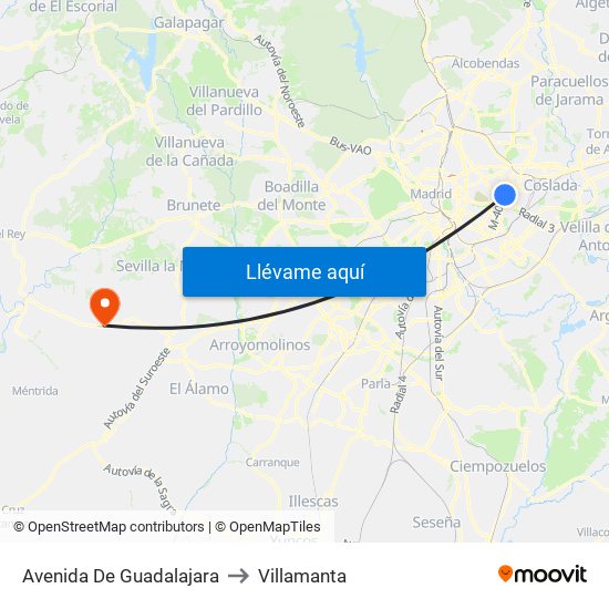 Avenida De Guadalajara to Villamanta map