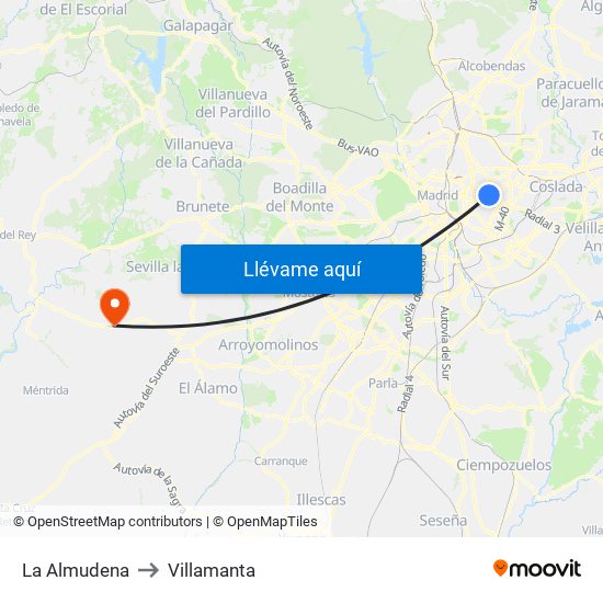La Almudena to Villamanta map