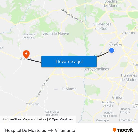 Hospital De Móstoles to Villamanta map