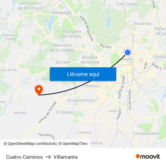 Cuatro Caminos to Villamanta map