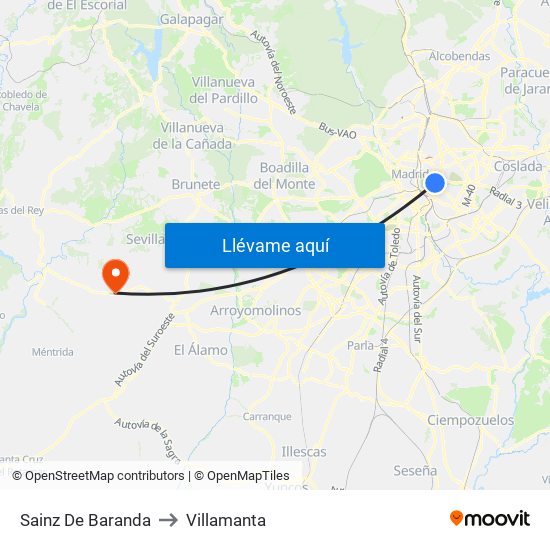 Sainz De Baranda to Villamanta map