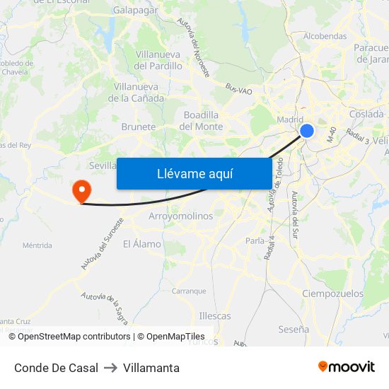 Conde De Casal to Villamanta map