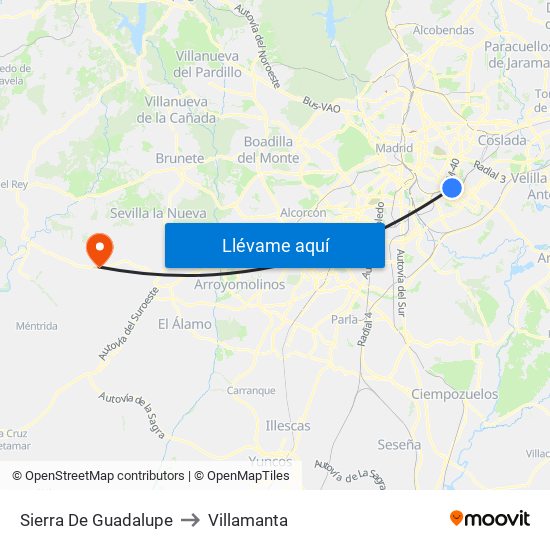 Sierra De Guadalupe to Villamanta map